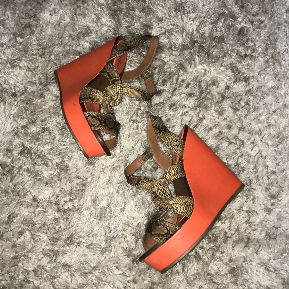 Lucky Yulia Snake Print Orange Strap Sandal Wedges